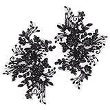 GORGECRAFT 2 Stück Perlen-Blumen-Stickerei-Spitzen-Patches 3D-Blumenmuster Schwarz Gestickt Zum Aufnähen Spitzen-Stoffbesatz Für Kopfschmuck Kleidung Braut-Accessoires Basteln DIY