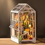ROBOTIME DIY Book Nook Kit Gartenhaus mit Möbeln und LED Lampe, 3D Puzzle Booknook Miniatur Haus Modellbausatz, Diorama Modelbau für Erwachsene, Bücherregal Dek