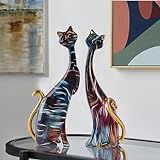 LIKEUDO Einzigartige Harzkatzen Statue für Katzenliebhaber - Perfekte Dekoration für Zuhause und Büro(Linie)