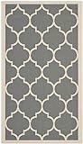 SAFAVIEH Spalier Teppich für Innen - & Außenbereich - Courtyard Collection, Kurzer Flor, Anthrazit und Beige, 122 X 170