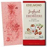 Edelmond Bio weiße Erdbeer Schokolade - mit Joghurt und getrockneten Früchten in bester Rohkost-Qualität. Ohne Farbstoffe, ohne Soja Emulgatoren ✓ (1 Tafel)