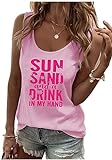 Sun Sand and A Drink in My Hand Tank Tops Damen Sommer Strand Grafik ärmelloses T-Shirt Cute Country Vacation Tank Cami, Pink, M