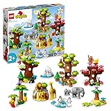LEGO 10975 DUPLO Wilde Tiere der Welt, Zoo-Spielzeug mit Sound, 22 Tierfiguren, darunter Elefanten, Pandas und Löwen, Lernspielzeug aus Steinen mit Weltkarten-Spielmatte für Kinder ab 2 J
