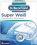 Dr. Beckmann Pulver, Super Weiß | entfernt Grauschleier | hilft gegen Vergilbungen | die Wäsche wird wieder strahlend Weiß, Frisch | 2x 40 g