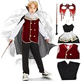 FORMIZON Dracula Blutsauger Kostüm, Vampir Kostüm für Jungen, Halloween Kinderkostüme mit Hemd, Hose, Umhang, Aufwendiges Vampir Kostüm für Karneval Halloween Party (L)