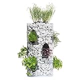 bellissa Gabionen-Kräuterturm - 95620 - Steinkorb-Blumenturm für 10 Pflanzen mit integriertem Gießrohr und Trennfolie - Durchmesser 40 cm, Höhe 80
