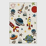 DeJoo Teppich Für Spielzimmer Educational Learning Carpet Fun Rug Outer Space Rug Solar System Washable Area Carpet for Bedroom Playroom and Nursery