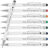 Kugelschreiber mit Wunschgravur | Werbekugelschreiber Personalisiert | Schreiben & Touchfunktion | Gummierter Oberfläche | Wunschsmbol Laser-Gravur 10 Stück