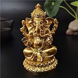 YODOOLTLY Goldfarbene Lord Ganesha Statuen, Hindu-Elefant-Gott-Statue, Kunstharz-Skulptur, indische Ganesha-Figur, handgefertigte Geschenkdekoration, Ornamente für Haus, Garten,