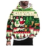 Hoodie Herren Weihnachten Christmas Hoodie Herren Übergroßer Weihnachtshemd Herren Oversized Santa Long Sleeve Shirt Hässlicher Weihnachtspullover Lustig(24-Green,4XL)