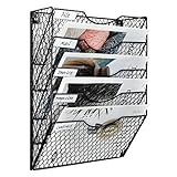 EasyPAG Zeitschriften-Wandhalterung mit 5 Fächern, A4, Drahtgeflecht, Organizer für Akten, Eingangspost, Brief, Magazine, Schw