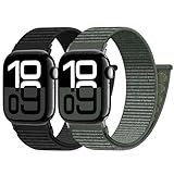 PIOWNN 2 Stück Nylon Armbänder Kompatibel mit Apple Watch Armband 40mm 41mm 38mm 42mm, Loop Klettverschluss Sportarmband für iWatch Series 10 9 8 7 6 5 4 3 2 1 SE, Schwarz+Graugrü