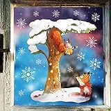 Wandtattoo Loft Fensterbild Weihnachten Winter Eichhörnchen mit Fuchs Baum – Wiederverwendbare Fensteraufkleb