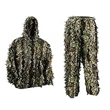 PELLOR 3D Ghillie Tarnanzug, Jungle Regenponcho Ghillie Suit Camouflagemit Tarnkleidung Geeignet zum Verstecken von Spielen, Outdoor, Jagen (Grün, XL)