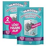 Vamoosh 6-in-1 Waschmaschinenreiniger, löst Haare, beseitigt schlechte Gerüche, entfernt Kalk, Tiefenreinigung, hinterlässt frische Riechen, antibakteriell, entkalkt, 2 Beutel, 2 W