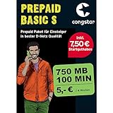congstar Prepaid BASIC S Sim-Karte ohne Vertrag I Prepaid-Paket in D-Netz Qualität für Einsteiger I 750 MB LTE mit 25 Mbit/s I 100 Freiminuten in alle dt. Netze & 9 Cent pro SMS/Min I EU-Roaming ink