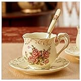 MoooY Elfenbeinfarbenes Porzellan, Chinesische Teetasse Und Untertasse, Britisches Nachmittagsblumen-Teetassen-Set, Kaffeetassen, Keramik-Trinkg
