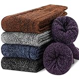EBMORE Damen Merino Thermosocken Wollsocken Warme Wandersocken Wolle Socken Geschenke für Frauen Weihnachten Wintersocken Winter Arbeitssocken Stricksocken Weihnachtsgeschenke, 5 Paar(Dunkle Farbe)
