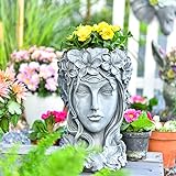 Sungmor Kunstharz-Pflanztopf mit Göttin-Kopf, Schönheit Gesicht Figur Ornament Container, dekorative Pflanzen Blumenvase, Haus Garten Hof Dek