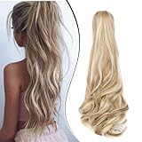 Dcbaboo Pferdeschwanz Haarteil Zopf Extension mit Klammer Wellige Lang Ponytail Extensions Haarverlängerung Clip Synthetik Gewellte Pferdeschwanz Haarextension Zopf, 45cm Sandy Blonde & Bleichb