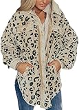 Yeooa Damen 2023 Herbst Pullover Jacke Revers Knopf Langarm mit Taschen Jacke Lässige lose Hemdjacke Übergroßer Kapuzenpullover (Khaki,XL)