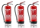 3 Pulver-Feuerlöscher – Protex Pulverfeuerlöscher – 6 kg - für die Brandklassen ABC – Zertifiziert nach DIN EN 3 und CE – je 9,5 kg – mit praktischer Halterung – mit Prüfplakette - Made in EU