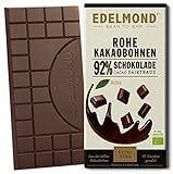 Rohe 92% Bio Schokolade Edelmond. Edel-Kakaobohnen mit wenig Kokosblüten-Nektar, absolute Fruchtopulenz! Vegan und Fair-T