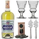 Absinth Set ALANDIA Verte | Mit Goldmedaille prämiert | Traditionelles 19. Jh. Rezept | 2x Absinth Gläser 2x Absinth Löffel 1x Absinth Zucker | (1x 0,5 l)