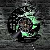 YUN Clock Wanduhr Aus Vinyl Schallplattenuhr Upcycling LED Wolf Familien Dekoration 3D Design-Uhr Wohnzimmer Schlafzimmer Restaurant Wand-Deko Schwarz : 30