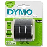 DYMO Original Prägeband | 3D weiß auf schwarz | 9 mm x 3 m | selbstklebendes Kunststoff Etikettenband | für Junior & Omega Beschriftungsgerät | 3 Prägeb