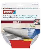 tesa Klett-Verlegeband On & Off - selbstklebendes Klettband zum Verlegen von Teppichen - rutschfest, für Feuchträume und Fußbodenheizung geeignet - 25 m x 50 mm - transp