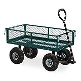 Relaxdays Handwagen, praktischer Bollerwagen für den Garten, Outdoor Transport, klappbare Seitenteile, bis 150 kg, grü