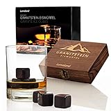Lumaland 9 Whiskysteine aus Granit im Geschenkset - professionelle Zange aus Edelstahl, Holzbox, Stoffbeutel - ideale Eiswürfel-Alternative wiederverwendbare Kühlsteine Whiskey Stones - Schw