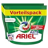 Ariel Waschmittel Pods All-in-1, Waschmittel 76 Waschladungen, Universal+, Kraftvolle Fleckenentfernung in nur 1 Waschgang