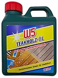 BURI W5 Teak Öl 1 Liter Holzöl Holzschutz Pflegeöl Hartholzöl Innen & Außen Holzpflege für schönes wetterfestes Holz - Teakholz-Öl Schutz farblos für Edelhlö