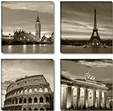 Visario Bild auf Leinwand 6604 Städte London Paris Rom Berlin 4x30 x 30 cm 4 Teile Bilder fertig gerahmt auf echtem Holzrahmen. Ausführung Kunstdruck als Wandb