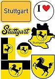 aprom Stuttgart Aufkleber Karte Sticker-Bogen - Stadt PKW Auto Fahne Flagge Decal 17x24 cm - Viele M