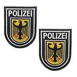 2 Stück Polizei Aufnäher bestickt – Deutschlandflagge Bundespolizei Milltary taktische Moral Abzeichen Applikationen – Verschluss Klettverschluss (a)