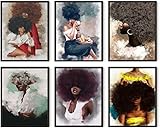 LOARTVE 6 Stück afrikanische schwarze Frau Wandkunstdruck-Poster, abstraktes schwarzes Mädchen, Kunstwerk, Malerei, Bilder für Schlafzimmer, Wohnzimmer, ungerahmt. (20.3x25.4 cm, ungerahmt)