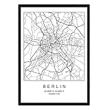 Nacnic Minimalistische Stadtplanen Poster. Geometrische Stil Wanddekoration Abbildung von Berlin. Verschiedene Deutsche Stadtkarten, Plänen und Reisen Bilder ohne Rahmen. Größe A4