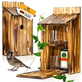 Grimm & Brothers: Vogelhaus Minibar-inkl. 2 Whisky Gläser-Platz für große Schnaps Flasche-Minibar-Männer Geschenke-Whisky Zubehör-Wiskey Geschenke für Männer-Zwitscherbox Lustig Geschenk- Geburtstag