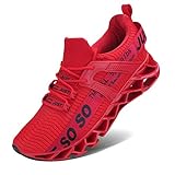 JSLEAP Herren Laufschuhe Turnschuhe Sportschuhe Sneaker Running Tennis Schuhe Atmungsaktiv Leichtgewichts Freizeitschuhe Straßenlaufschuhe 2 Rot,42 EU/260 CN