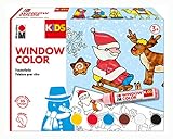 Marabu 0306000000003 - Kids Window Color Christmas mit 6 x 25 ml Farbe, Malvorlage A3 mit 35 Motiven und Folie A4, Fenstermalfarbe auf Wasserbasis, geeignet für Glas, Spiegel, Fliesen und F