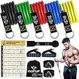Resistance Bands Widerstandsbänder Set, 5 Fitnessbänder Expander Tube Bands, Fitnessband mit Großem Griff Knöchelriemen Türankerbefestigung Tragtasche, Ideal für Pilates Krafttraining Physiotherap