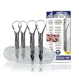 GuruNanda Zungenschaber aus Edelstahl, bekämpft Mundgeruch, 100% Edelstahl in medizinischer Qualität, ideal für die Mundhygiene, Zungenreiniger für Erwachsene und Kinder, Löffelform, 4er-Pack