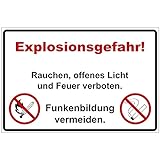 Schild Explosionsgefahr! Rauchen, offenes Licht und Feuer verboten. aus Alu/Dibond 300x200 mm - 3 mm stark