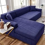 Jacquard-Couchbezug in L-Form, stilvoller Sofabezug, super dehnbar, einfarbig, maschinenwaschbar, Sofaüberwürfe, ideal für Kinder und Haustiere, Blau, 2-3-Sitzer + 3-S