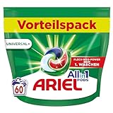 Ariel Waschmittel PODS All-in-1, Universal+ Waschmittel, 60 Waschladungen, Fleck-Weg-Power Beim 1. W