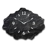 Kreative Feder Designer-Wanduhr aus Stein (Beton) Größe ca. 40 x 30cm mit flüsterleisem Uhrwerk - Schiefer Optik schw