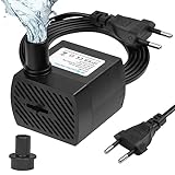 flintronic Mini Wasserpumpen(350L/H, 5W), Ultra Leise Aquarium Pumpe mit Hohem Hub, Aquarium Pumpe Klein, Brunnenpumpe mit 1,4 m Netzkabel, 2 Düsen für Aquarien, Teich, Brunnen, Statuen, Hydrok